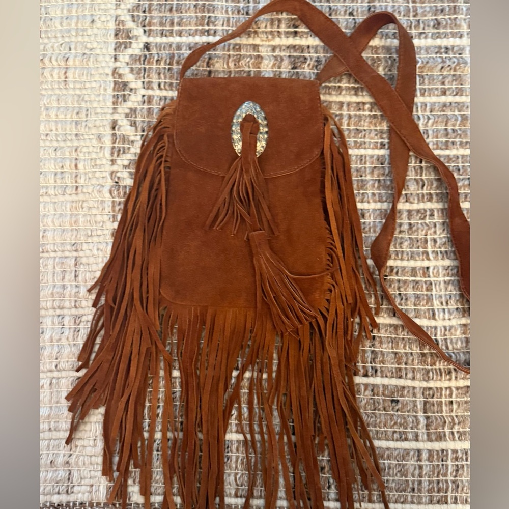 Fringed Brown Suede Crossbody Bag